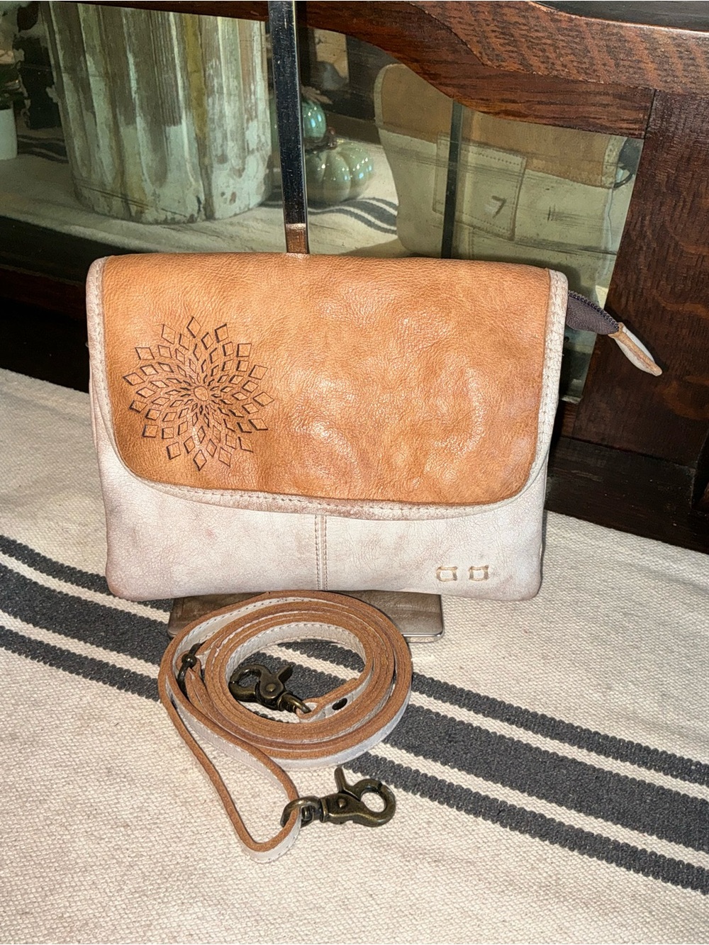 Bed Stu Ziggy II Clutch Crossbody Belt Bag Cashew Tan Nectar Lux MSRP $220